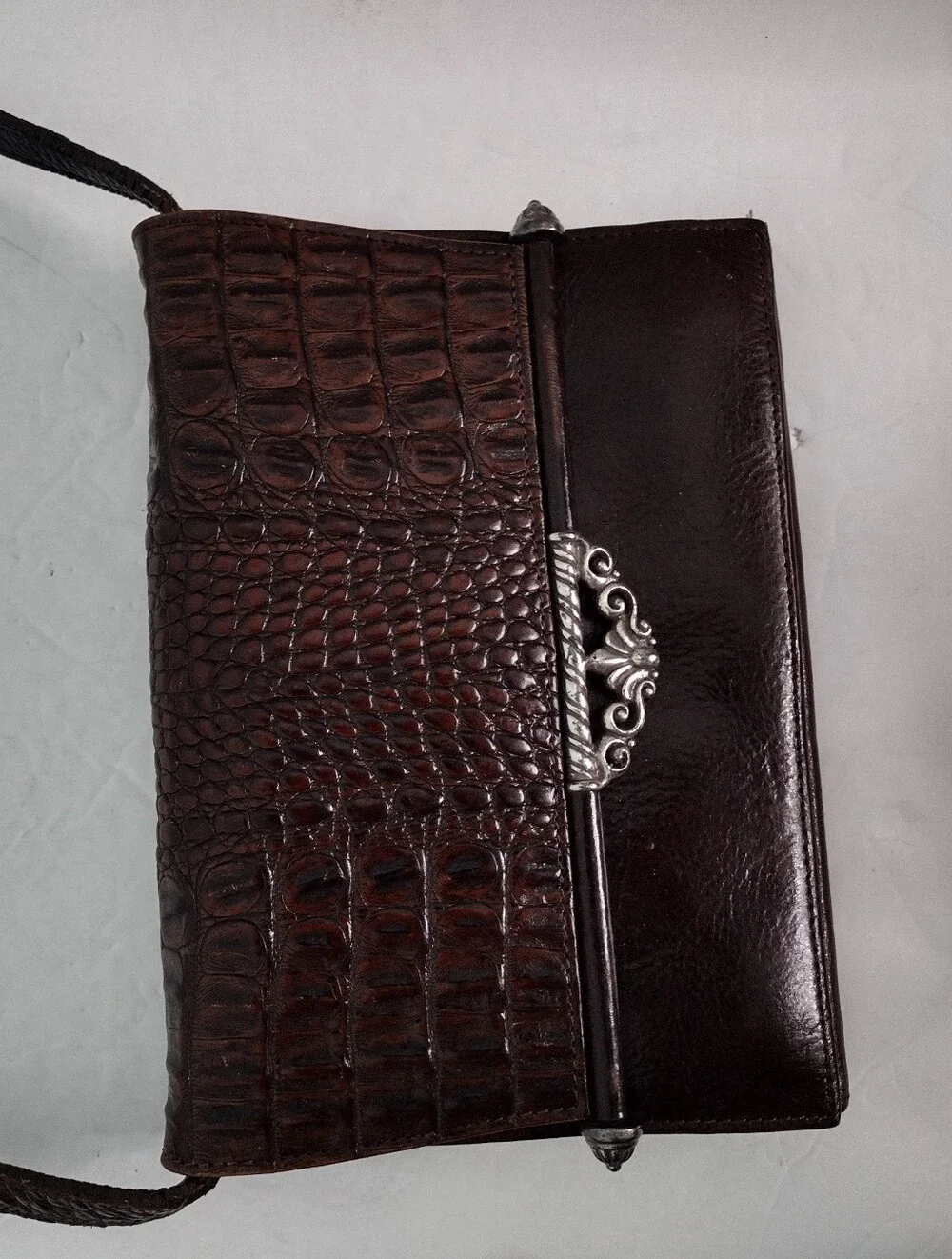 Vintage Brighton Brown Leather Croc Crossbody Bag Western Rodeo Indie Boho